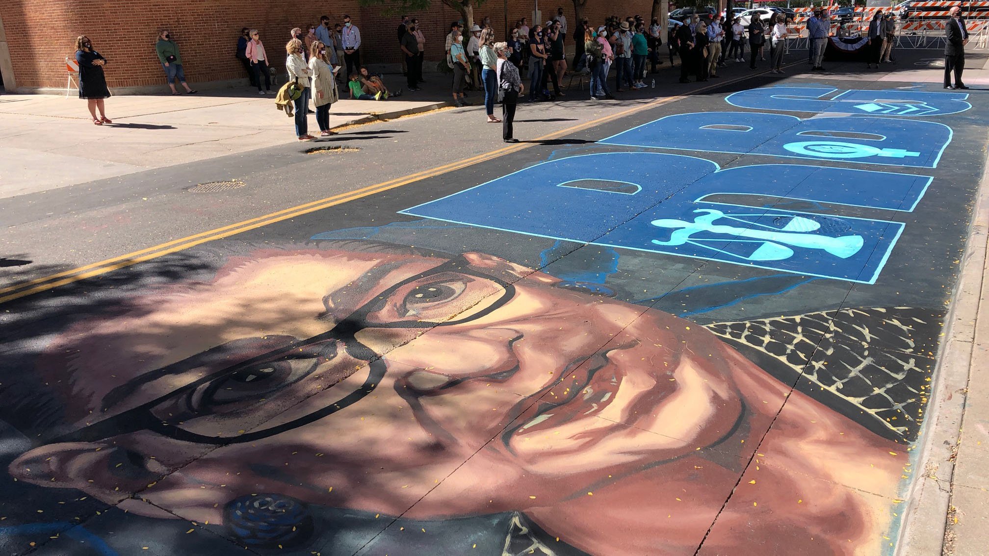 street mural of Ruth Bader Ginsburd face